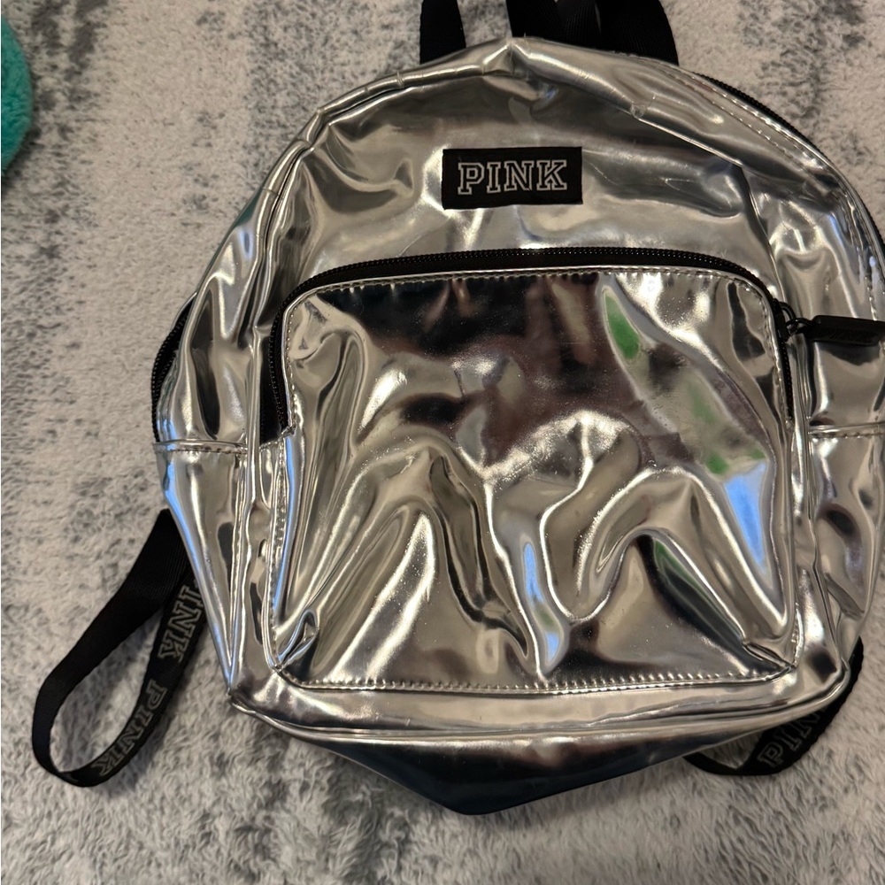 Pink silver backpack purse